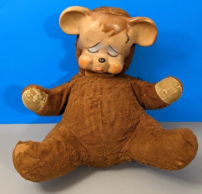 ❤️Knickerbocker❤️ l nose bear (小) 1920 Vtg 1959 Knickerbocker Pouting Rubber Face Bear ~ 16” - Rare 50s