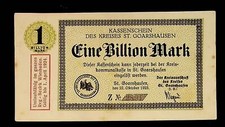 1923 Germany ST GOARSHAUSEN  1 Trillion / 1.000.000.000.000 Mark Banknote