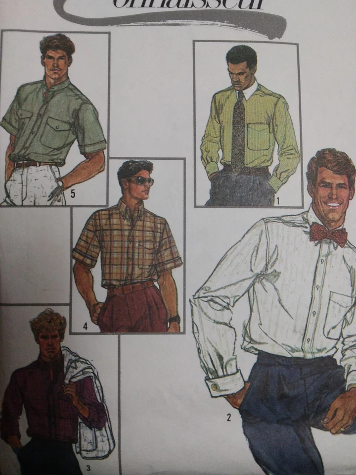 Dress Shirt Collared Mens 42 16 Simplicity 7015 Connoisseur Sewing Pattern VTG - Image 2 of 4