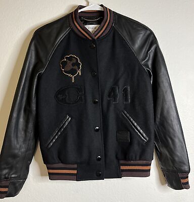 Small Women's Coach Black Wool & Leather Classic Bomber Small Women's Coach Black Wool & Leather Classic Bomber