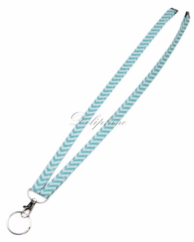 Breakaway Lanyard in Aqua & White with key ring - Picture 3 of 4