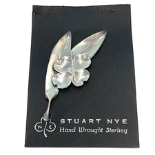 Vintage Hand Wrought Sterling Silver Dogwood Spray Pin Brooch Stuart NYE
