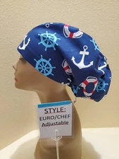 Nautical Logo Women's  Euro/Chef Surgical Scrub Hat/Cap Handmade