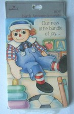Hallmark Raggedy Andy Baby Boy Birth Announcements NIP
