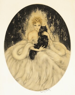 Luis Icart 画集 レトロ Woman and Black Cat : Louis Icart : Archival Quality Art