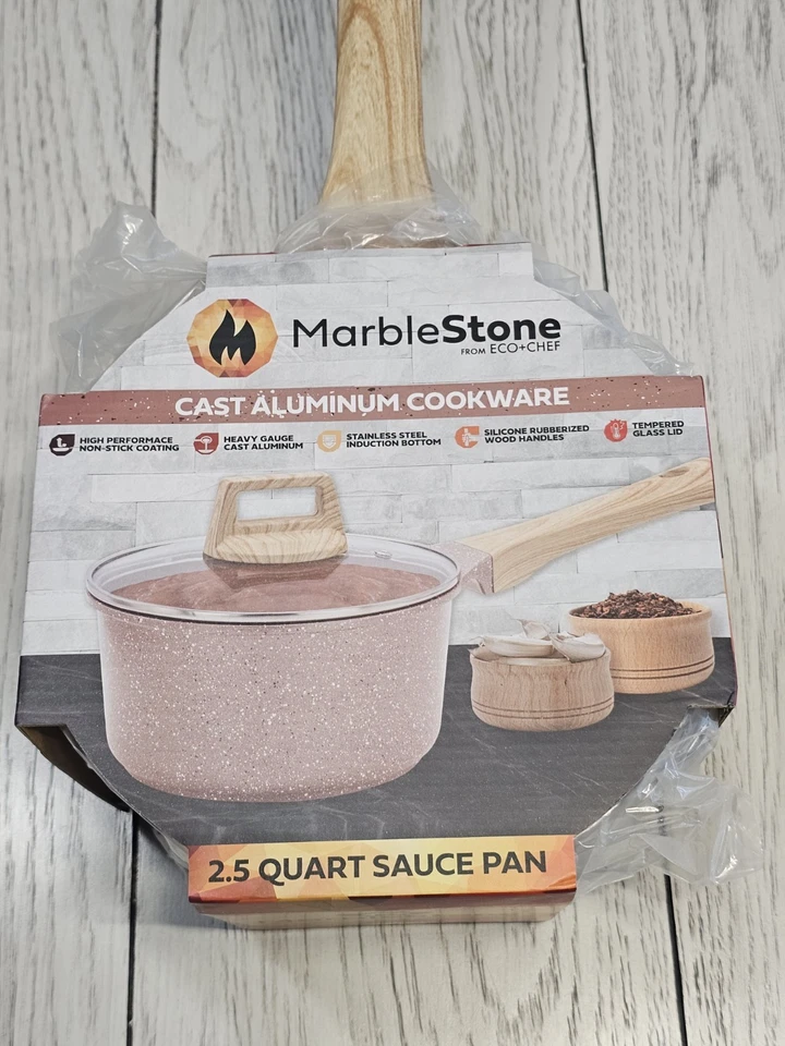EcoChef MarbleStone Cast Aluminum Sauce Pan 2.5 Quart Nonstick Durable & Stylish - Image 3 of 4