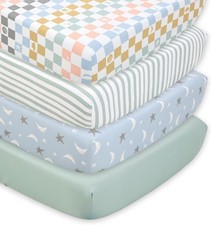 4-Pack Celestial Checkered Baby Crib Sheets for Boys Girls Gender Neutral Fitted