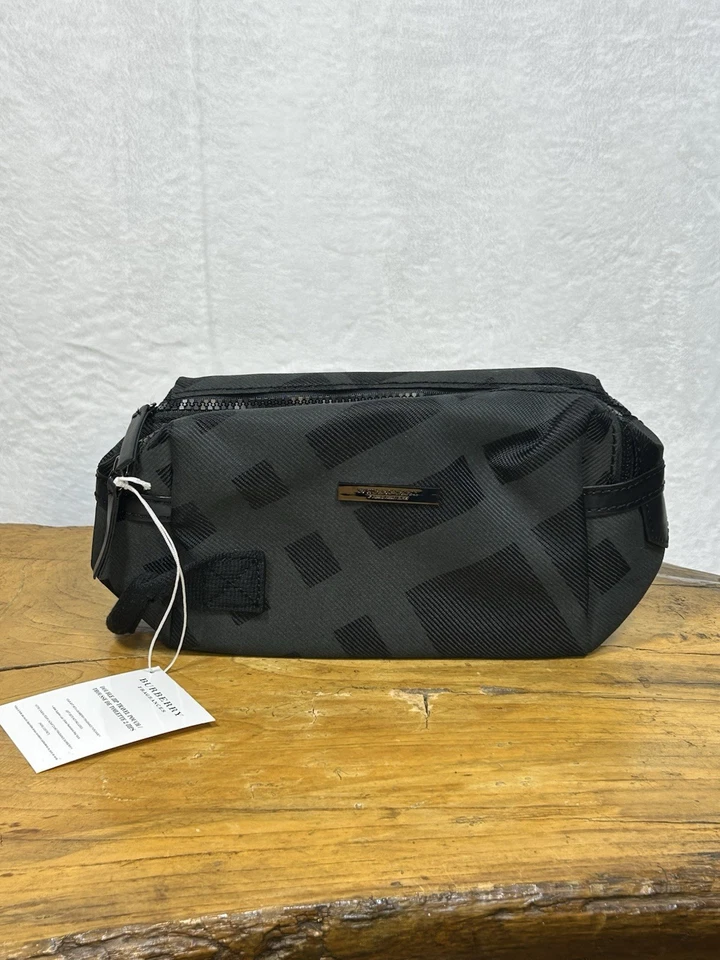 Bolsa de viaje Burberry fragancia negra/gris doble cremallera bolsa a cuadros artículos de tocador Foto 2 de 4