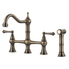 Bridge Kitchen Faucet with Side Sprayer, Solid Brass Kitchen Faucet for Sink 4
