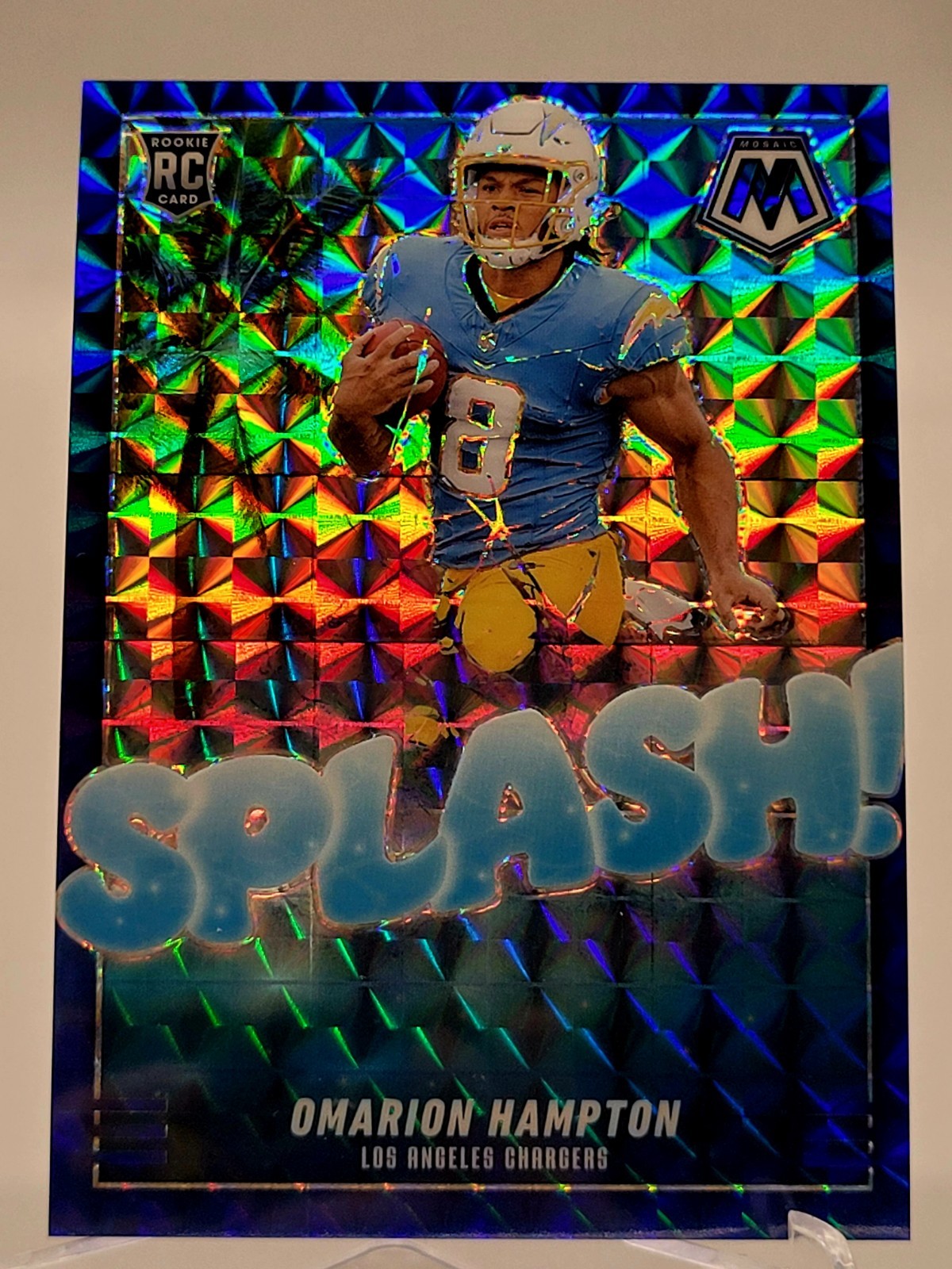2025 MOSAIC OMARION HAMPTON SPLASH BLUE ROOKIE FOOTBALL CARD /99 CHARGERS NFL 20