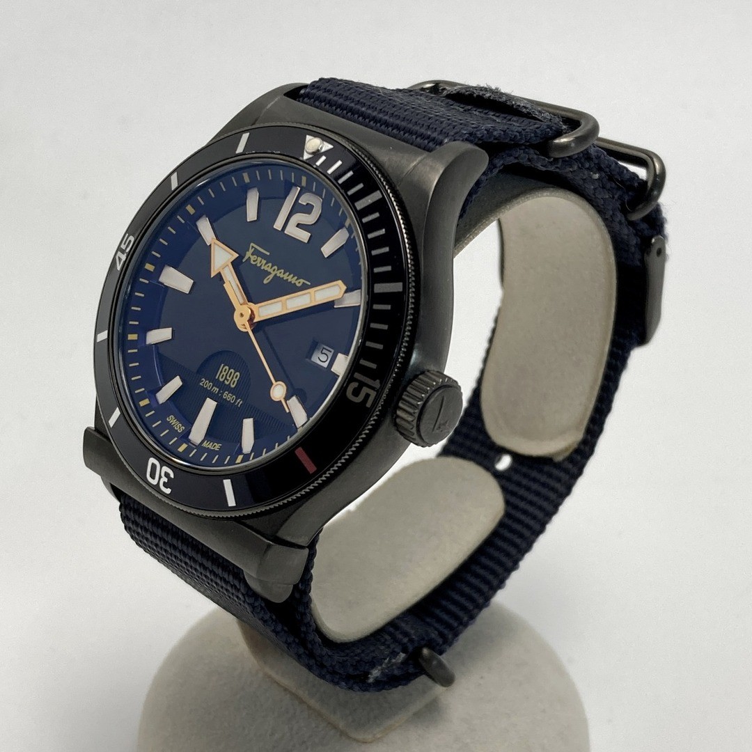 Salvatore Ferragamo 1898 Date Navy Quartz Men's Watch Used From Japan image 2