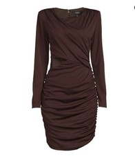 Guess Long Sleeve Mini Dress Ruched Cutout Chocolate Brown Size 16 NWT