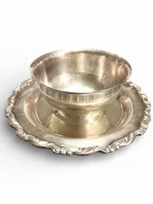 Vintage WM A Rogers Oneida Silversmiths Dip Bowl & Attached 7.5 in Under Plate