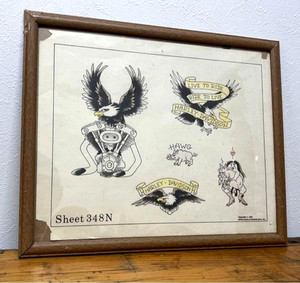 1980s Vintage Harley Tattoo Flash Poster Original Biker Tattoo Shop Art 1982