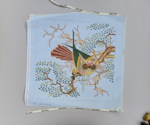 P3 Designs Hand Painted Needlepoint Canvas Japanese Owl Cherry Blossoms 184A - Picture 6 of 10