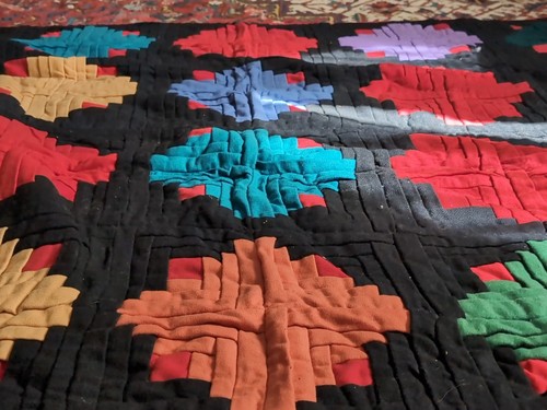 Antique Log Cabin Quilt American Wool Hand Sewn Solid Color - Picture 15 of 18