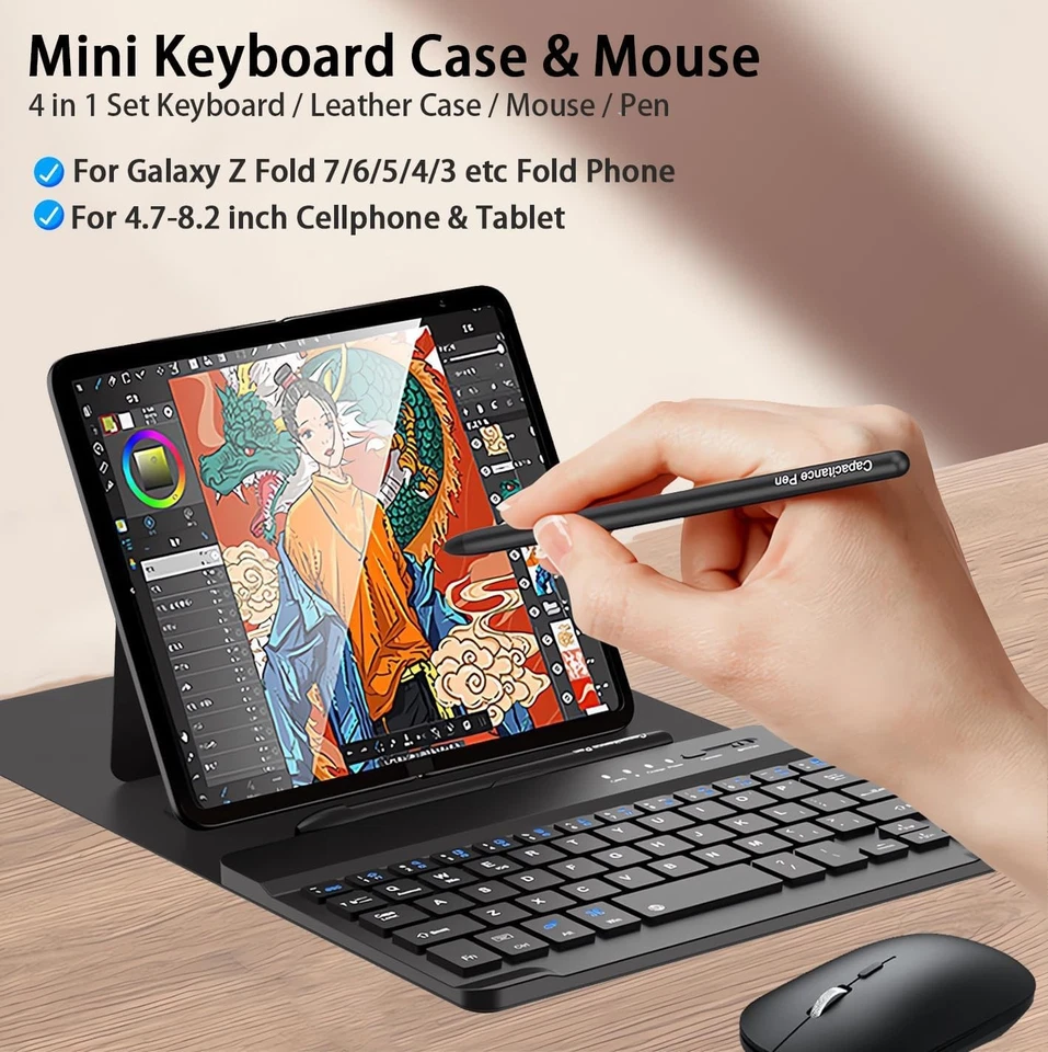 for Samsung Galaxy Z Fold 7 6 5 Keyboard and Mouse, Portable Mini 7.9 inch Black - Image 2 of 3