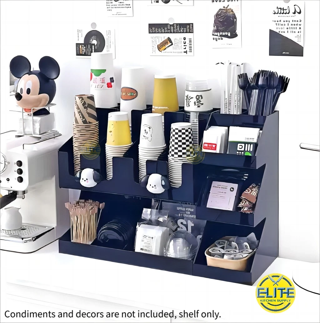 2 Tier Cup Holder Organizer Dispenser Rack With Condiment Station