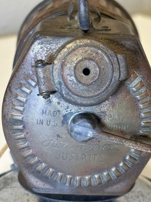Antique USA Justrite Carbide Miner's Brass Helmet Lamp w/Original