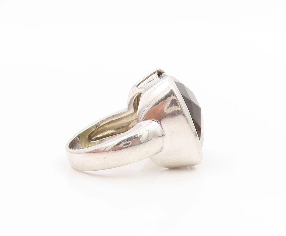 Anillo solitario de cuarzo ahumado facetado vintage de plata de ley 925 talla 6 RG33980 Foto 4 de 4