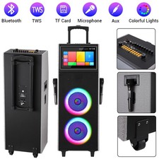 Dual 10" 8000W Karaoke Speaker W/ Wireles Mics 14.1" Touchscreen Rechargeable