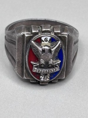 VINTAGE 1940's 50's EAGLE SCOUT STERLING SILVER ENAMEL RING BOY SCOUT BSA Size 8