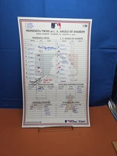  Minnesota Twins Vs L.A. Angels Anaheim Line Up Card Autographs Mauer Hunter