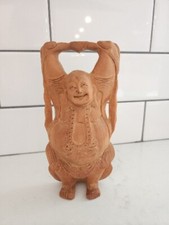 Laughing Buddha wooden statue figurine Hand Carved