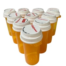 Empty Amber Medicine Bottle Lot 10 Small Plastic Bottles Walgreens Craft Storage