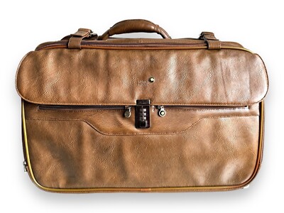 Vintage Montblanc Brown Leather Trolley Suitcase Weekender Bag Case with  Wheels