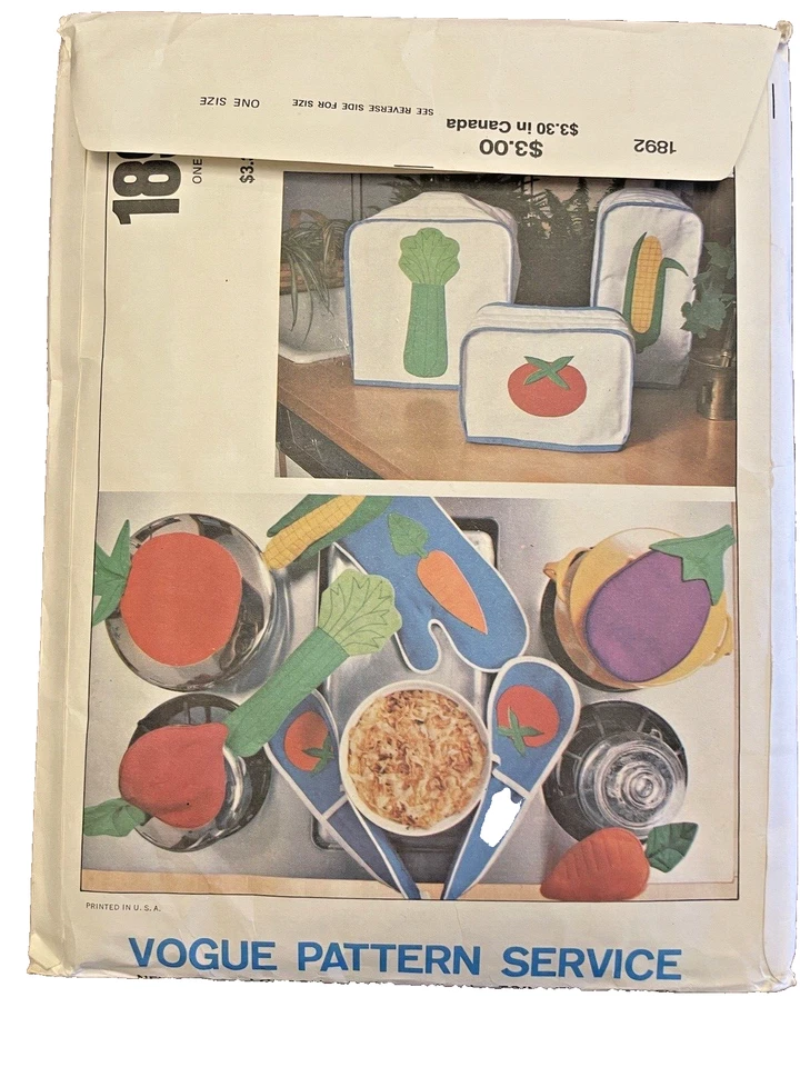 Sewing Pattern Vogue 1892 Vegetablers Kitchen Accessories Vintage 1980s Uncut - Image 2 of 3