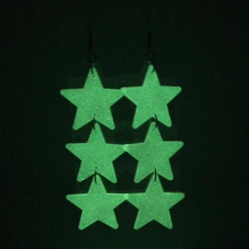 Glow in the dark star earrings , acrylic lightweight Kitsch Fun 5cm to 16cm long - Picture 49 of 90