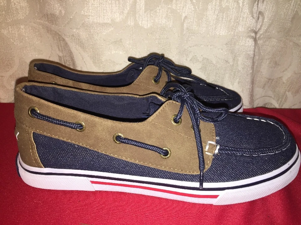 NAUTICA Nuevo Top Sider Cubierta Barco Informal Denim Lona Mocasines Niños Zapato Talla 4 Foto 2 de 4