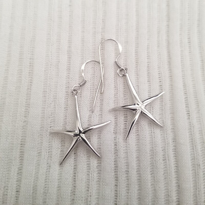 Sterling Silver Starfish Earrings 925 FAS French Hook Avon? 1” Beach Dangle 