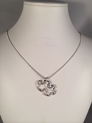New! Autism Awareness Puzzle Piece Silver Pendant Chain Necklace 18 ...