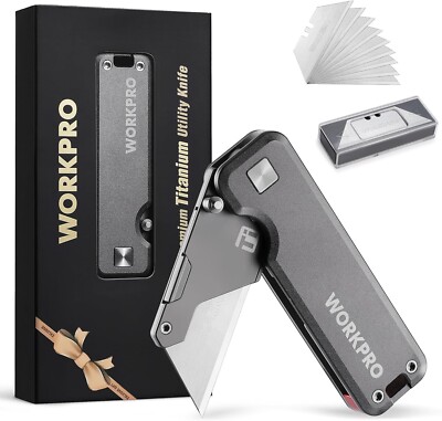 Premium Titanium Utility Knife, CNC Unibody w/10 Extra Blades Gray