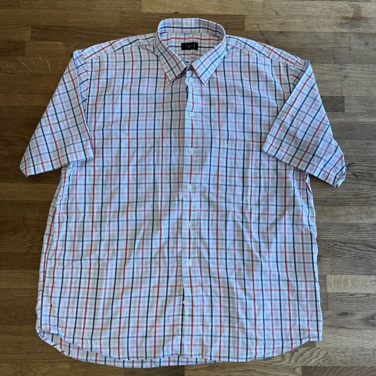 DAKS MENS HALF SLEEVE WHITE AND BLUE CHECK SHIRT (RRP £95+) DAKS MENS HALF SLEEVE WHITE AND BLUE CHECK SHIRT (RRP £95+)
