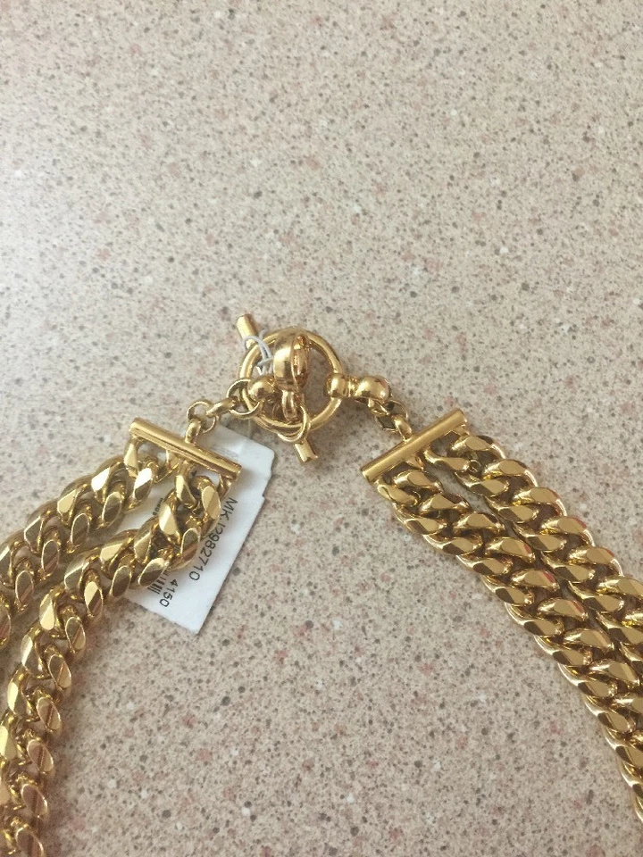 Collar Michael Kors MKJ2982 Oro Azul Pirámide Doble Cadena MKJ2982710 NUEVO CON ETIQUETAS Foto 3 de 4