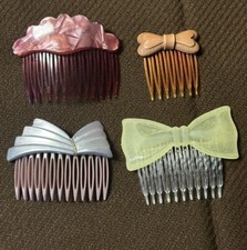 Vintage Lot Of Set Of 4 Unique Bow Faux Pearl Plastic Hair Combs Mixed Lot