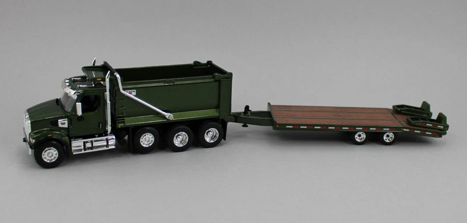 DCP 1:64 *GREEN* Western Star 49x Dump Truck w/Beavertail Tag Trailer *NIB* - Image 2 of 4