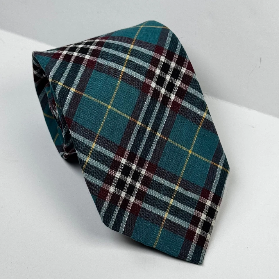 Corbata vintage Robert Talbott Nordstrom cosida a mano a cuadros verde azulado borgoña amarillo preppy Foto 2 de 4