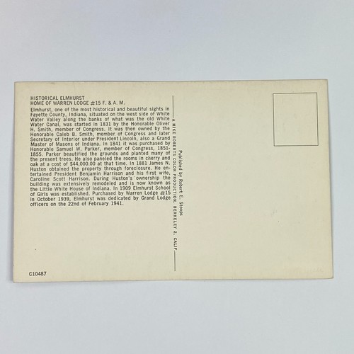 Postal cromada histórica de Elmhurst Home of Warren Lodge Fayette Indiana - Imagen 5 de 8