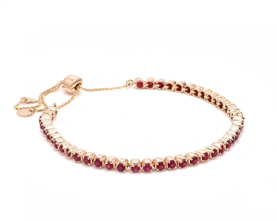 6 CT Ruby Round Lab-Created Adjustable Bolo Tennis Bracelet 14K Rose Gold Plated - Image 2 of 4