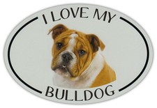 Oval Dog Breed Picture Car Magnet - I Love My Bulldog Bull Dog - Sticker