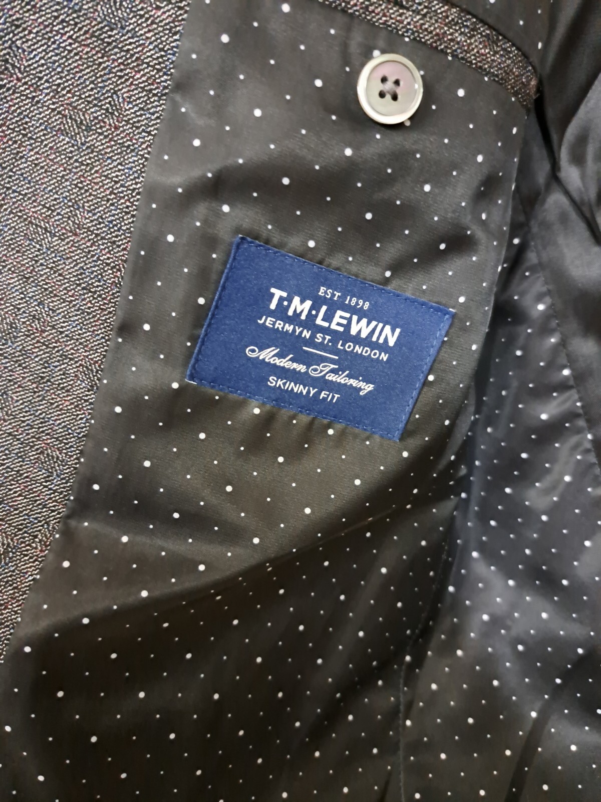 Tuta TM Lewin grigio antracite UK 36 corta Savile fila lana 2 pezzi London Jermyn.