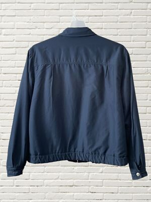 Melton Navy Wool Blend Full Zipper Reversible Bomber Jacket Men's