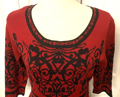 NEW TAYLOR Fit n Flare Sweater Dress Lg Burgundy Red Black Floral Celtic  Gothic | eBay