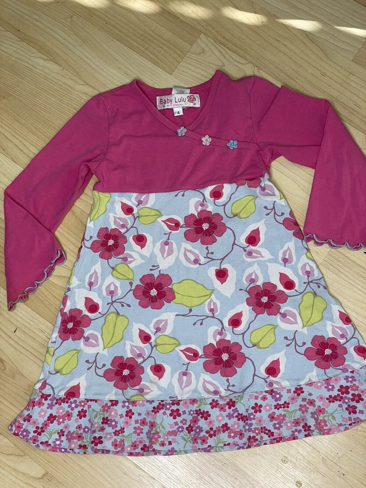 Girls 4 yr Boutique BABY LULU Ruffle Floral Dress Pink - Image 2 of 4