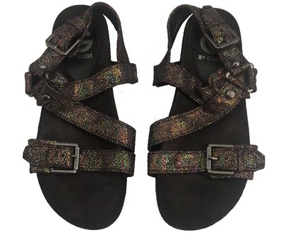 iridescent buckle sandals