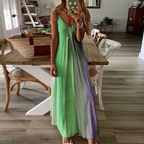 Women Boho Strappy V Neck Maxi Dress Summer Beach Holiday Casual Long Sundress - Picture 14 of 22